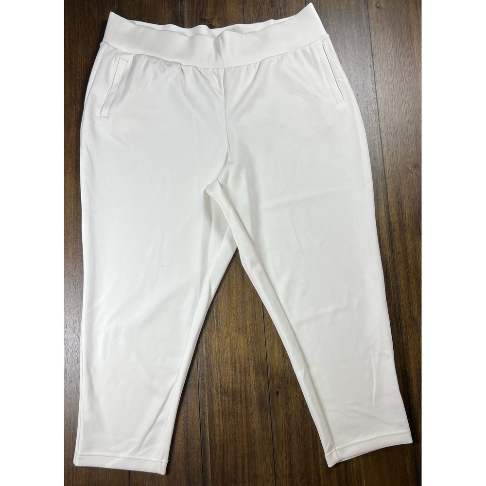 FLX Travel Leisure Jogger Pants Womens 1X White Cropped Tapered Leg Zip Pockets